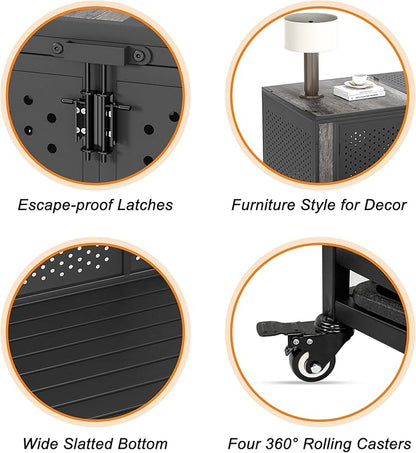 48" Heavy Duty Dog Crate Furniture for Extra Large Dogs, Enclosed Design with 0.5 inch Holes, Indestructible Metal Kennel for High Anxiety Dogs, Chew Proof Pet House Cage Indoor, Gray