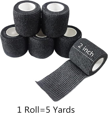 6 Pack 2" x 5 Yards Self Adhesive Bandage Wrap Breathable Cohesive Vet Wrap for Pets, Elastic Self-Adherent Tape for Sports, Wrist, Ankle (Black)