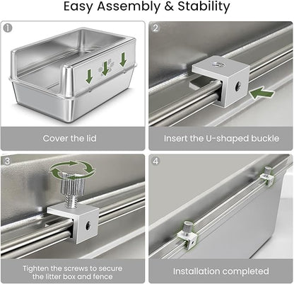Enclosed Stainless Steel Cat Litter Box with Lid, Oversize Metal Litter Box for Multi Cats, Extra XXL Cat Toilet with High Side, Non-Stick, Anti-Leakage, Odorless, with Cat Litter Mat & Litter Scoop