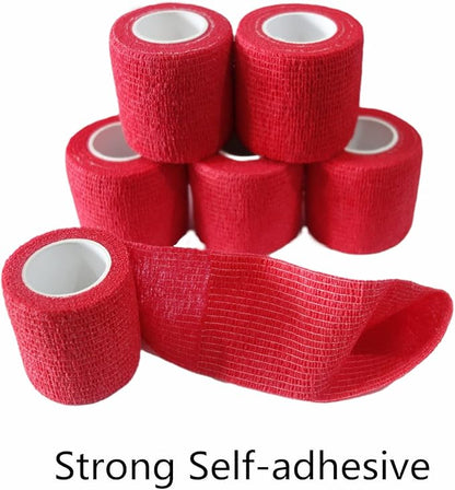 6 Pack 2" x 5 Yards Self Adhesive Bandage Wrap Breathable Cohesive Vet Wrap for Pets, Elastic Self-Adherent Tape for Sports, Wrist, Ankle (Red)