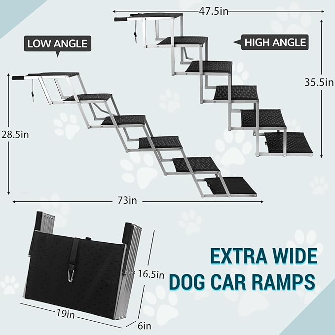 Extra Wide Dog Stairs for Large Dogs,Dog Ramps for Cars,Portable Folding Doggy Stairs for Cars,SUV,Trucks,Pet Ramp with Non-Slip Surface,Pet Steps Supports Up to 250 lb,6 Steps