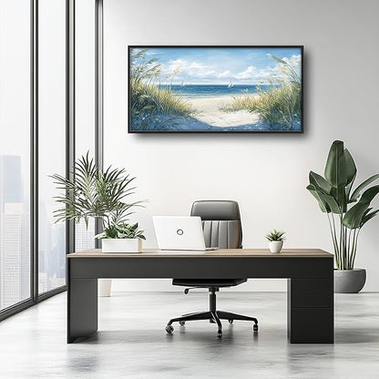 Framed Large Beach Wall Art for Living Room, Oversized Coastal Nautical Wall Decor Sailboat Canvas Seaside Pictures Modern Artwork Home Decoration for Living Room Bedroom Office 60"x30"