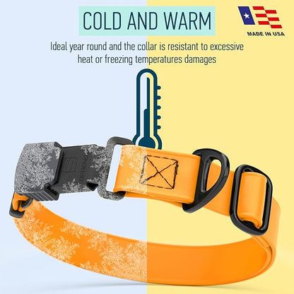 Dogline Biothane Waterproof Dog Collar with Herm Sprenger Black Stainless Steel Quick Release Buckle – Heavy Duty Tactical Durable Collar for Dogs – Comfortable, Safe Pet Collar W 1" L15-25 Tangerine