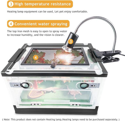 Foldable Reptile Terrariums Kits with Plant, Feeding Bowl, Carpet, Easy to Carry, Easy to Move with Wheels, Heat-Resistant Material, Suitable for Lizard Tortoise Leopard Gecko (Black)