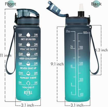 Enerbone Water Bottle, Leakproof BPA & Toxic Free, Motivational Water Bottle with Times to Drink and Straw, Fitness Sports Water Bottle with Strap for Office, Gym, Outdoor Sports