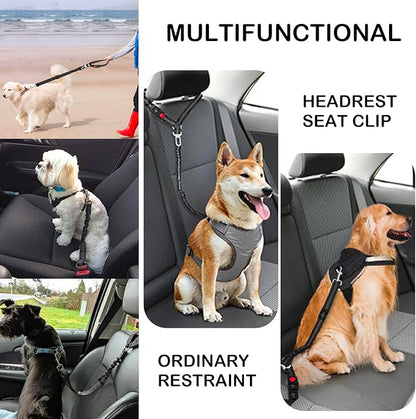 1 Packs Removable Dog Seat Belt Harness for Car, 3 in 1 Pet Dog Car Seatbelt Leash, Retractable Restraint Secures to Vehicle Headrest & Adjustable Reflective Dog Seatbelt Tether
