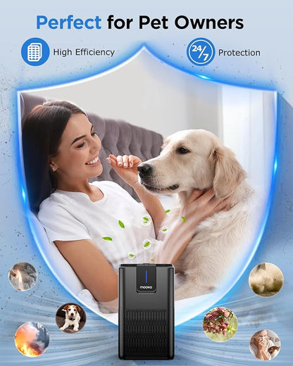 Air Purifiers for Home Large Room Up to 1250 Ft²,MOOKA H13 HEPA Air Purifier for Pets Dust Odor Smoke,Aromatherapy Function,Air Cleaner with 15dB Quiet Sleep Mode for Bedroom Office Living Room,Black
