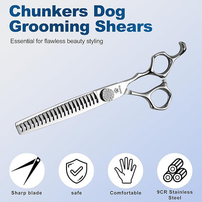GLADOG 7" Chunkers Dog Grooming Scissors - Premium 9CR Dog Scissors for Grooming with Luxurious Diamond Nut，Ideal Dogs Shears for Reducing Bulk, Dogs Hair Scissor，Cat Scissor