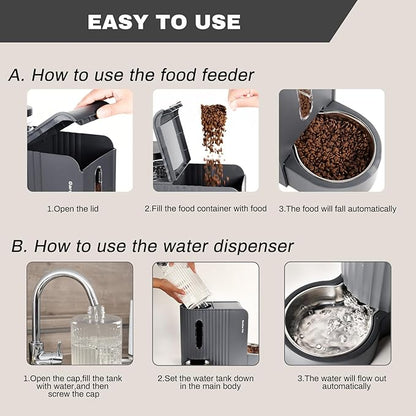 Gardner Pet Automatic Gravity Cat Food Feeder and Water Dispenser Stainless Steel Two-in-One Set Large Capacity Dispenser for Medium, Large Dogs, Puppies, Kittens, Rabbits-(1.6 Gallons x 2)