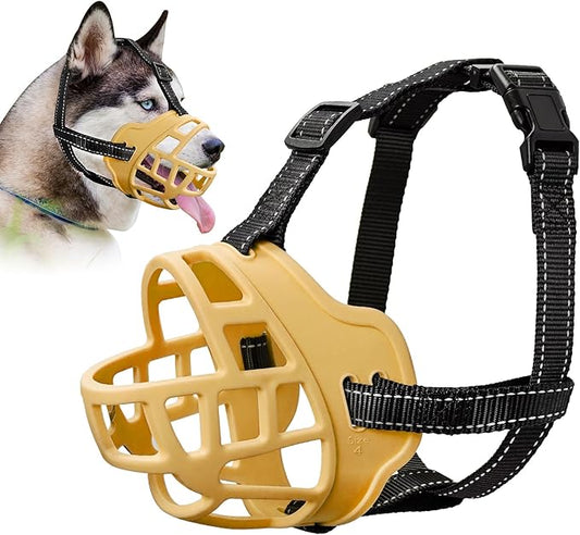 Dog Muzzle for Large Dogs, Breathable Basket Muzzles for Small, Medium and X-Large Aggressive Dog, Allows Panting Drinking, Suitable for Grooming Trimming Training (4, Luminous Orange)