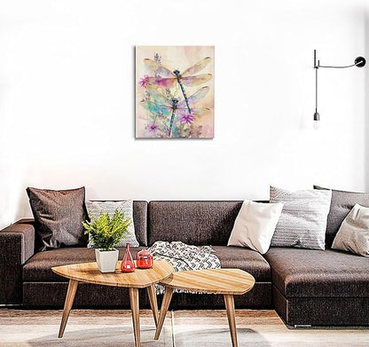 Dragonfly Bathroom Pictures Wall Art, Floral Bathroom Wall Decor, Framed Painting Canvas Artwork for Bedroom Living Room Decorations 24"L x 20"W