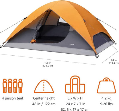 Amazon Basics Camping Tent, 3-Season Dome Design with Rainfly