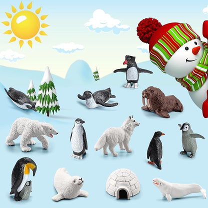 26Pcs Arctic Animal Figures - Polar Animal Toys Figurines with Penguins Arctic Fox Wolf Polar Bear Reindeer - Miniature Toys Cake Topper Christmas Birthday Gift for Kids & Toddlers