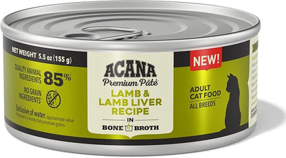 ACANA PREMIUM PATE Wet Cat Food, Lamb & Lamb Liver Recipe in Beef Bone Broth, 5.5oz (Case of 12)