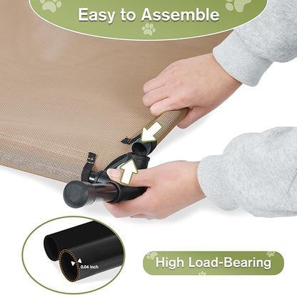 Elevated Dog Bed for Medium Dogs, Outdoor Cooling Raised Dog Beds Washable Pet Cot with Removable Mesh, Lifted Pets Hammock with Frame, Easy to Assemble, Brown, M