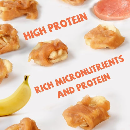 Dog Treats Chicken Wrapped Banana Slices with 1% Taurine, Healthy Training Snacks Rich in Natural Fiber, Rawhide-Free Grain-Free Soft Chews for Small Medium Dogs, 10.6oz