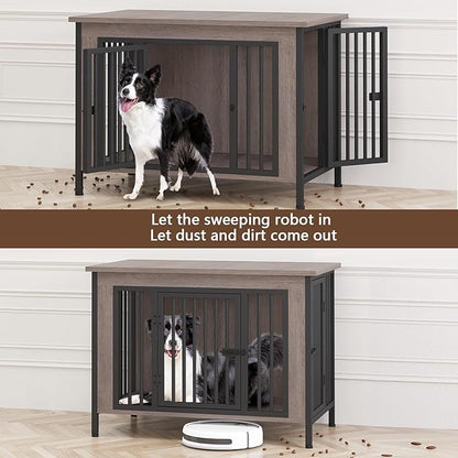 EasyCom 39.96" XL Wooden Large Dog Crate Furniture for Medium and Large Breed, Chew-Resistant Dog Kennel Furniture Indoor with 2 Doors and 3.94" Raised Feet, as TV Stand, End Table, Crate Table