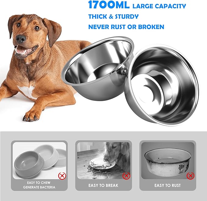 Elevated Dog Bowls, 10" Tall Height, Raised Bowl Stand with 2 Stainless Steel Food Feeder Bowls (58oz) and Spill-Proof Mat for Medium Large and Small Breeds