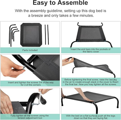 50" Lx35 Wx8 H Cooling Elevated Dog Bed for Large Dogs with Non-Slip Floor Protectors & Breathable Mesh, Raised Indoor & Outdoor Dog Cot Pet Hammock, Green