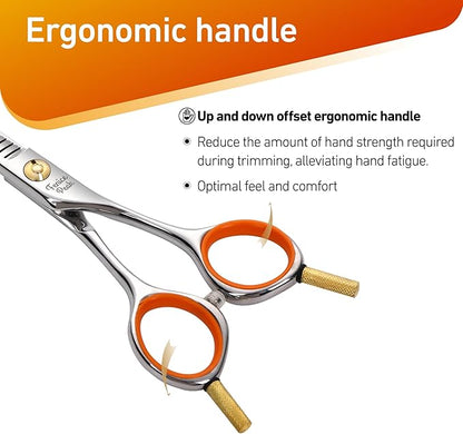 Fenice Peak 5'' Small Thinning Scissors Lightweight Dog and Cat Grooming Scissors with Safety Round Tip JP440C Stainless Steel Sharp Blades for Body Facial Nose Ear and Paw Hair Easy Use