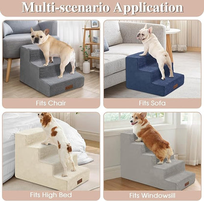 GGIB Dog Stairs for Small Dogs Cats Non-Slip Dog Steps for High Bed Pet Stairs for Sofa Couch Pet Ramp Pet Steps with Removable Washable Cover, Brown, 22" H, 5-Step