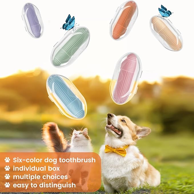 Duckart 6 Pack Dog Toothbrush, 360° Cleaning Finger Brush for Dogs Teeth, Food Grade Silicone Pet Toothbrush Fits Most Fingers