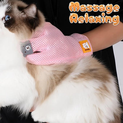 2 in 1 Pet Grooming Glove for Cats & Dogs, Efficient Deshedding Brush Pet Long Short Fur Removal Glove, Gentle Massaging Puppy Kitten Bathing Grooming Brush Tool, Easy Clean Floating Hair Mitt