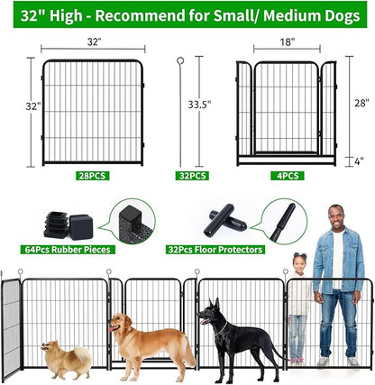 Dog Playpen Outdoor Extra Wide 8 Panels Heavy Duty Dog Fence 32" Height Anti-Rust with Doors Portable for RV Camping Yard, Total 21FT, 35 Sq.ft, Snowy Black