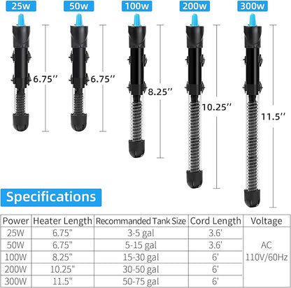 AQUANEAT Aquarium Heater, 50W Fish Tank Heater, Adjustable Submersible Water Thermostat with Digital Thermometer