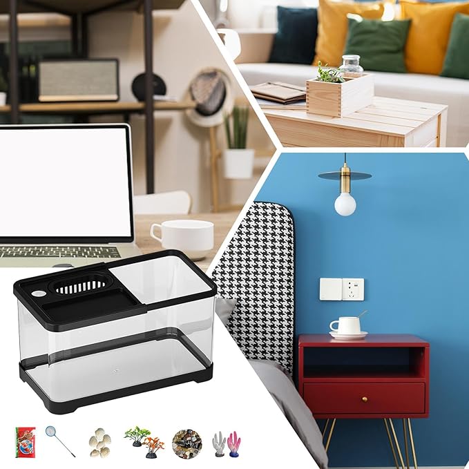 Fish Tank Starter Kit - Small Aquarium | Fish Tank Starter Kit With Filter And Light | Gallon Small Aquarium | Underwater Landscape Decoration, Compact Glass Aquariums Set For Den Living Room Dorm Kid