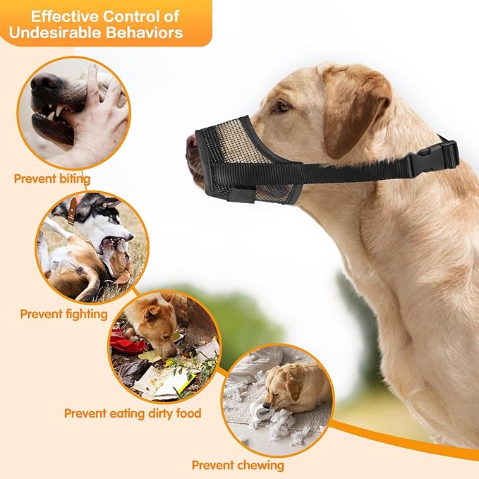 Dog Muzzle, Soft Mesh Muzzle for Small Dog Mouth Guard, Breathable Adjustable Puppy Muzzles to Prevent Biting, No Bark Muzzle for Dogs Allow Panting Drinking (Black, S)