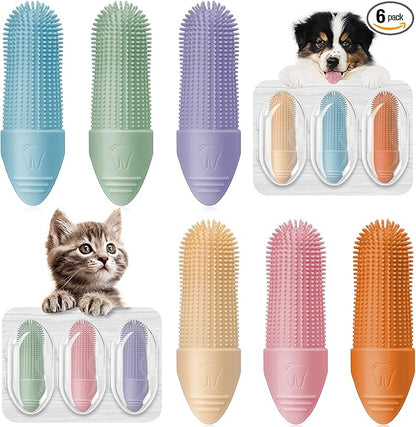 Duckart 6 Pack Dog Toothbrush, 360° Cleaning Finger Brush for Dogs Teeth, Food Grade Silicone Pet Toothbrush Fits Most Fingers