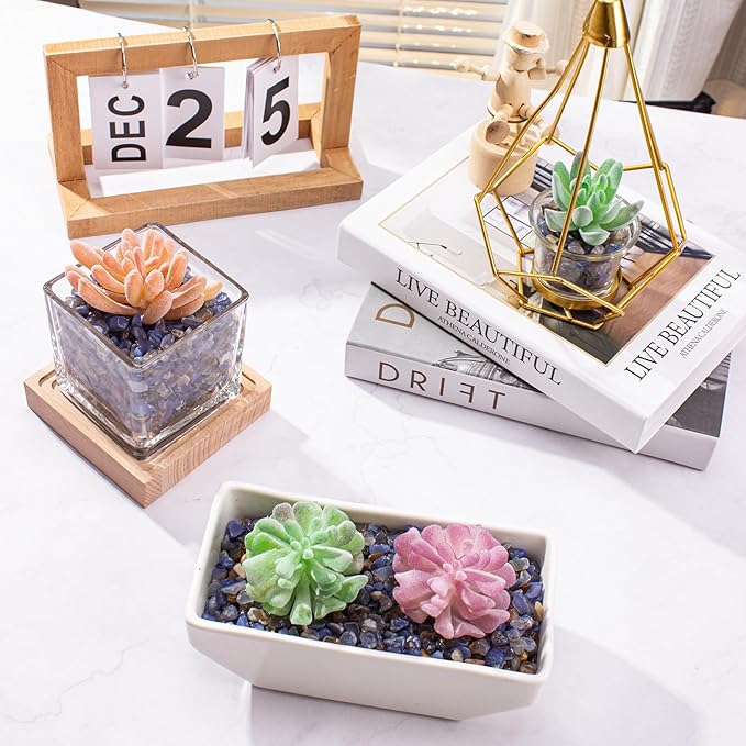 3 Lb Blue Agate Polished Tumbled Stones Chips, Aquarium Gravel Rocks Natural Decorative Pebbles Marbles for Aquarium, Vase Fillers, Succulent Plants Decor