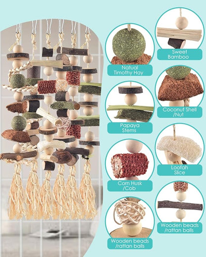 6PCS Bunny Chew Toys, Hamster Rabbit Cage Hanging Chew Toys, Natural Apple Wood Bunnies Treats, Improve Small Animal Teeth Health for Guinea Pig Chinchilla Ferret Rats Gerbil