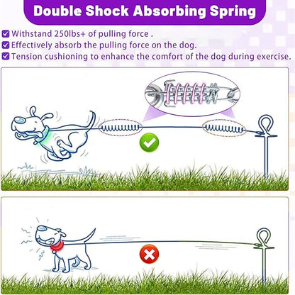 Dog Tie Out Cable - 10/15/20/25/30FT Heavy Duty for Large Dogs Up to 250LBS - Rosy Pink/Blue/Purple/Silver/Red/Green/Yellow