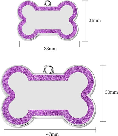 Dog Tags Personalized for Pets Dog Name Tags Personalized Dog Tag Engraved with Any Name & Text Custom Dog ID Tags Glitter Bone ID Tag for Puppy Cat (Silver S, Bone)