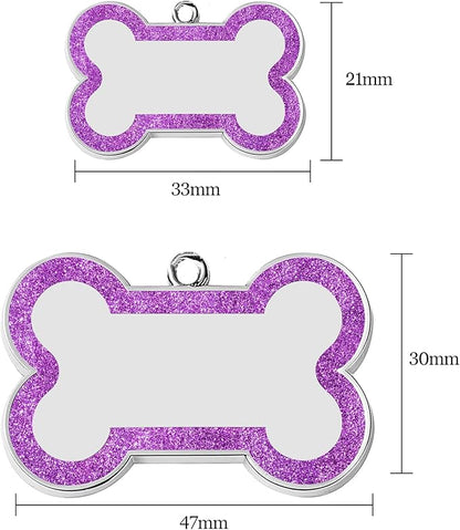 Dog Tags Personalized for Pets Dog Name Tags Personalized Dog Tag Engraved with Any Name & Text Custom Dog ID Tags Glitter Bone ID Tag for Puppy Cat (Silver L, Bone)