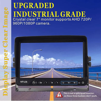 AHD 1080P 7" Reverse Rear View Backup Camera System, Camera with Night Vision Waterproof IP69K Vibration-Proof 10G for Tractor/Truck/Bus/Motorhome/Excavator/Caravan/Skid Steer/Harvester