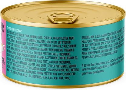 A Strong Heart Canned Wet Cat Food, Tuna Dinner in Gravy - 3 oz Cans (Pack of 24), Made in The USA with Real Tuna