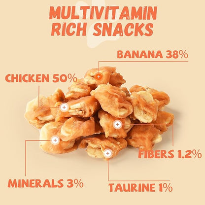 Dog Treats Chicken Wrapped Banana Slices with 1% Taurine, Healthy Training Snacks Rich in Natural Fiber, Rawhide-Free Grain-Free Soft Chews for Small Medium Dogs, 10.6oz