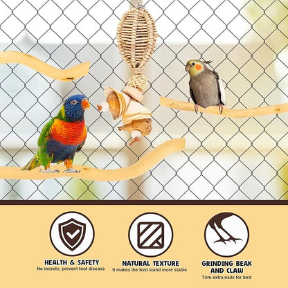3Pcs Bird Toys Perch Stand for Cage, Natural Parrot Toys, Small Chewing Sticks Toys Bird Cage Accessories for Conures Parakeets Cockatoo African Grey Parrots (3PCS)