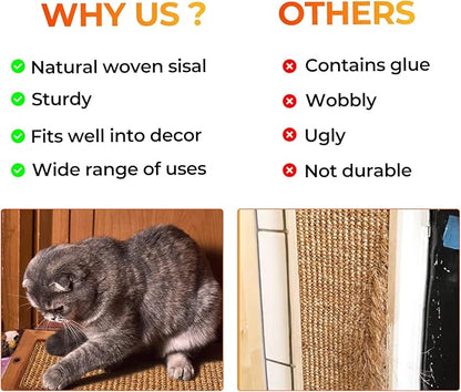 2PCS Cat Scratching Post - BXL, Natural Wooden Sisal Cat Wall Scratcher, Floor or Wall Mounted Vertical Cat Scratch Pad for Indoor Cats Adults or Kittens, Cat Wall Furniture Protector
