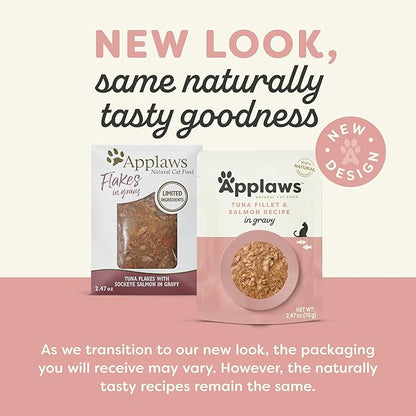Applaws Natural Wet Cat Food in Gravy, Limited Ingredient Wet Cat Food Pouches, No Additives, Made with Natural Ingredients, Tuna with Salmon in Gravy (12 x 2.47oz Pouches)