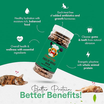 Freeze-Dried Duck Treats for Cats & Dogs – 100% Human Grade, Single Ingredient, High-Protein, Healthy Snack – No Additives or Preservatives – 1.5oz - Inspected & Tested in USA
