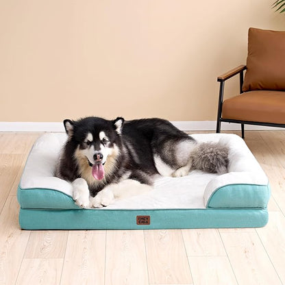 EHEYCIGA Orthopedic Dog Beds for Extra Large Dogs, Waterproof Memory Foam XL Pet Bed with Sides, Non-Slip Bottom and Egg-Crate Foam Big Dog Couch Bed with Washable Removable Cover, Turquoise Blue
