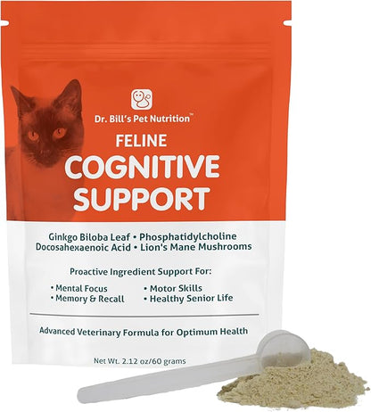 Dr. Bill's Feline Cognitive Support | Memory Support Supplement for Cats | Pet Supplement | Contains Gingko Biloba, L-Carnosine, Vitamin B-12, L-Glutamine, L-Tyrosine, and DHA