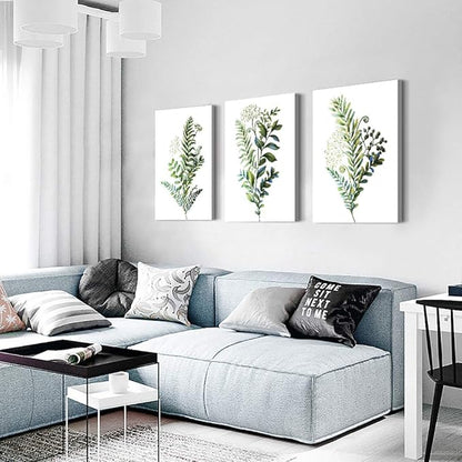 3 Pieces Framed Wall Art for Living Room Bathroom Wall Decorations Kitchen Wall decor Canvas Print decor modern Simple Bedroom Home Decoration Green leaves Poster wall paintings