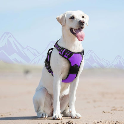 Eagloo Dog Harness for Large Dogs, No Pull Service Vest with Reflective Strips and Control Handle, Adjustable and Comfortable for Easy Walking, No Choke Pet Harness with 2 Metal Rings, Purple, L