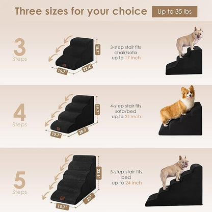 EHEYCIGA Curved Dog Stairs Ramp for High Beds 22.6" H, 5-Step Dog Steps for Small Dogs and Cats, Pet Stairs for High Bed Climbing, Non-Slip Balanced Pet Step Indoor, Black