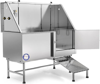 Flying Pig Grooming 62" Stainless Steel Pet Dog Bath Tub with Faucet (Right door/Left Drain), 62 x 27 x 58"
